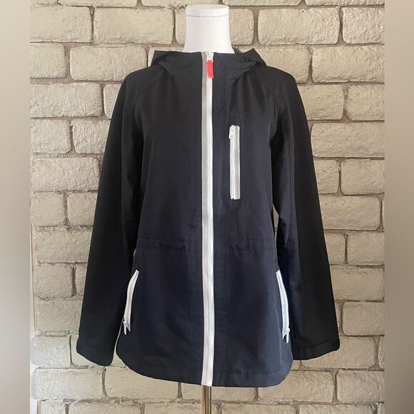 Vince Camuto Women’s Black Raincoat with White Zippers - Picture 1 of 10